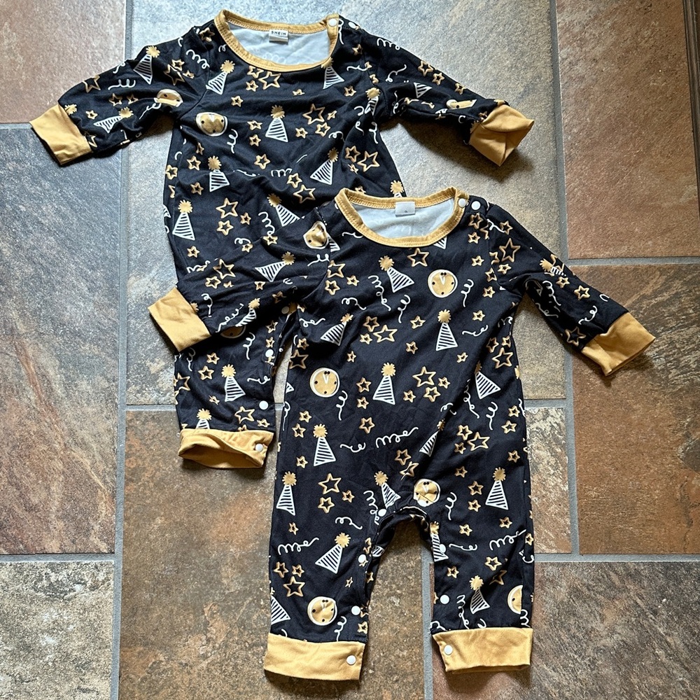 New years jumper/romper set for twins - size 3-6 months